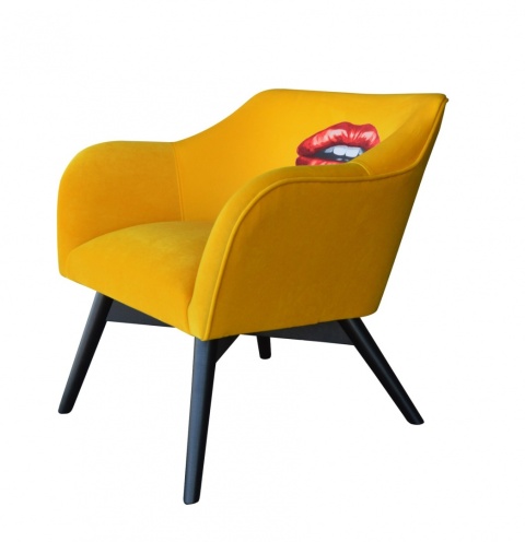 Fotel tapicerowany POP-ART usta designerski żółty do salonu lub sypialni