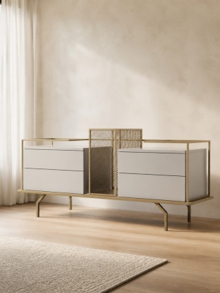 Komoda LEGERO 160 x 76 cm designerska szafka zielona szałwia do salonu