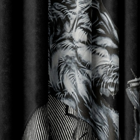 Komplet 2 szt zasłon zaciemniających SHAKEN NOT STIRRED welurowe designerskie z grafiką