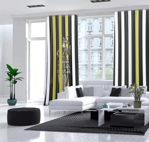Komplet 2 szt zasłon zaciemniających ILUZJA II welurowe designerskie z grafiką