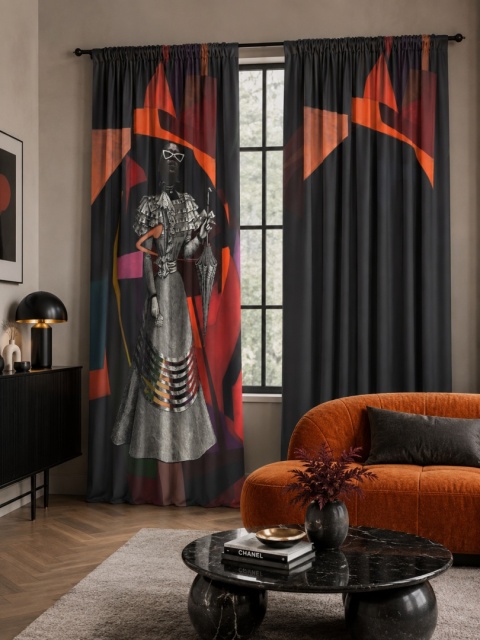 Komplet 2 szt zasłon zaciemniających SENIORITA welurowe designerskie z grafiką
