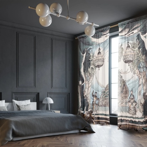 Komplet 2 szt zasłon zaciemniających STRAUSS welurowe designerskie z grafiką