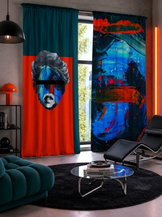 Komplet 2 szt zasłon zaciemniających PAINT welurowe designerskie z grafiką