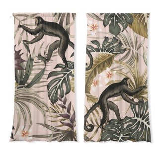 Komplet 2 szt zasłon zaciemniających JUNGLE welurowe designerskie z grafiką