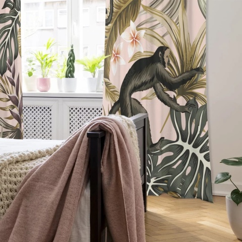 Komplet 2 szt zasłon zaciemniających JUNGLE welurowe designerskie z grafiką