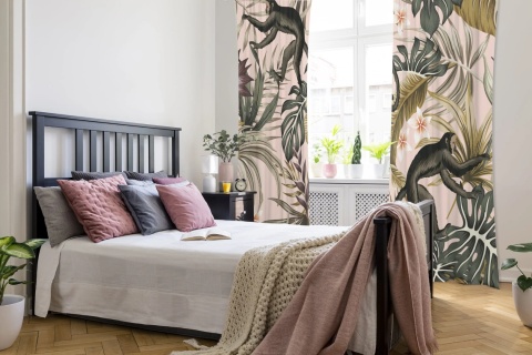 Komplet 2 szt zasłon zaciemniających JUNGLE welurowe designerskie z grafiką