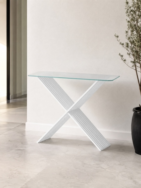 Konsola ALEX 110 x 35 cm szklany blat i metal biała do przedpokoju