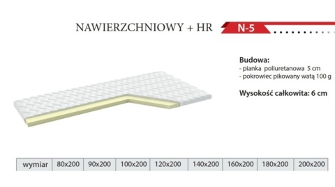 Materac nawierzchniowy SOMA REST N-5 HR 6 cm oddychający i antyalergiczny