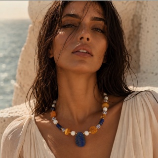Naszyjnik SIROCCO BLU lapis lazuli, bursztyn i agat elegancka biżuteria dla kobiet