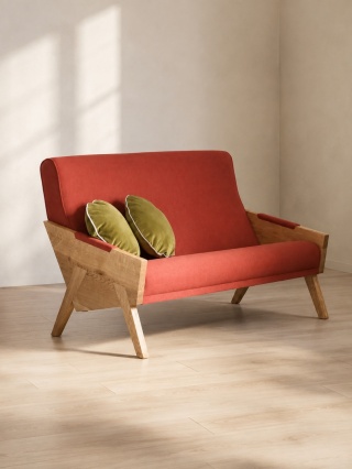 Sofa ENI dwuosobowa z litego drewna nowoczesna do salonu