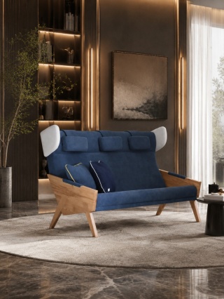 Sofa LIU trzyosobowa lite drewno nowoczesna do salonu lub biura