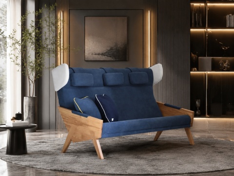 Sofa LIU trzyosobowa lite drewno nowoczesna do salonu lub biura