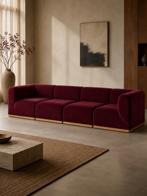 Sofa modułowa ALIKO elegancka Velvet burgundowa do salonu