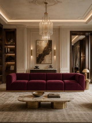 Sofa modułowa ALIKO elegancka Velvet burgundowa do salonu