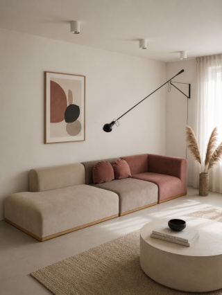 Sofa modułowa ALIKO elegancka kolorowa Velvet beżowo różowa do salonu