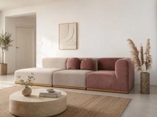 Sofa modułowa ALIKO elegancka kolorowa Velvet beżowo różowa do salonu