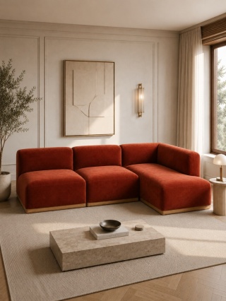 Sofa modułowa ALIKO elegancki narożnik velvet miedziany do salonu