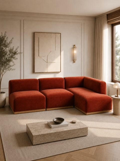 Sofa modułowa ALIKO elegancki narożnik velvet miedziany do salonu