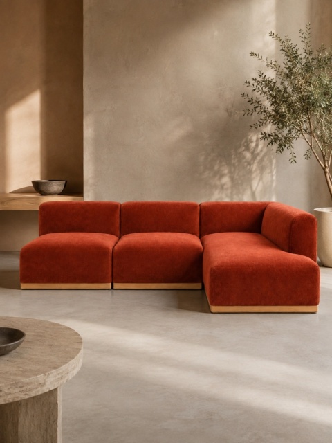Sofa modułowa ALIKO elegancki narożnik velvet miedziany do salonu