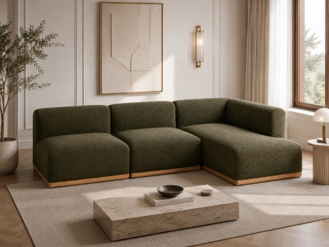 Sofa modułowa ALIKO elegancki narożnik bouncle oliwkowy do salonu