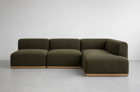 Sofa modułowa ALIKO elegancki narożnik bouncle oliwkowy do salonu
