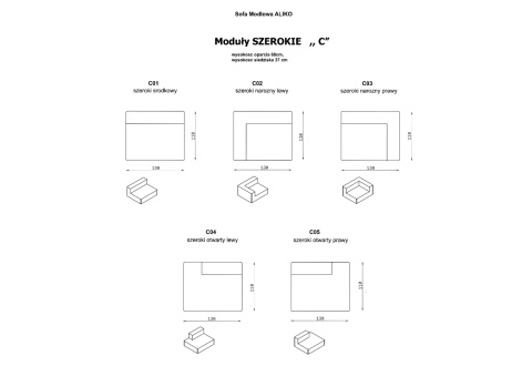 Sofa modułowa ALIKO moduł D02 jeden element elegancki do salonu