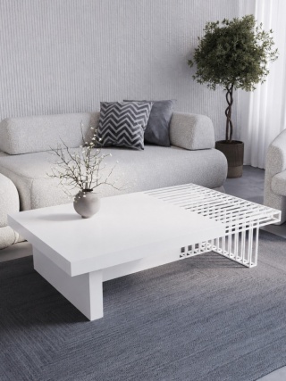 Stolik kawowy VILER 141 x 88 cm designerski biały do salonu