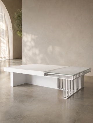 Stolik kawowy VILER 141 x 88 cm designerski biały do salonu