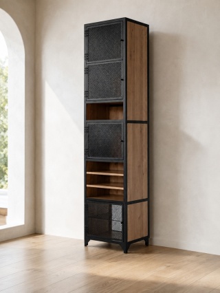 Witryna metalowa PERFOR 57 x 45 x 245 cm wysoka sosna czarna do salonu