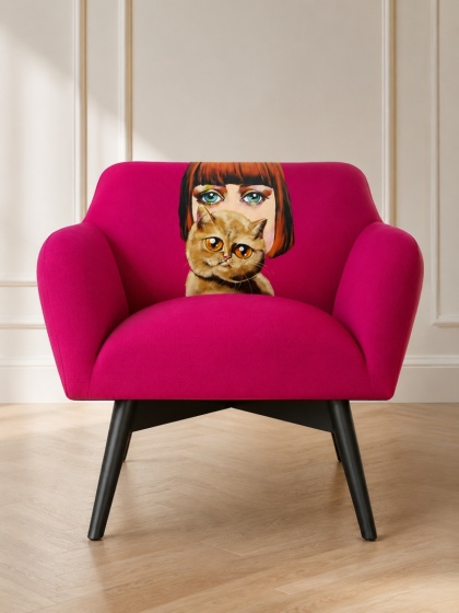 Fotel tapicerowany POP-ART dama z kotem designerski do salonu lub sypialni