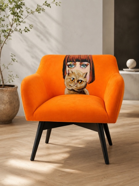Fotel tapicerowany POP-ART dama z kotem designerski do salonu lub sypialni