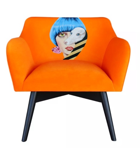 Fotel tapicerowany POP-ART dog lady designerski do salonu lub sypialni
