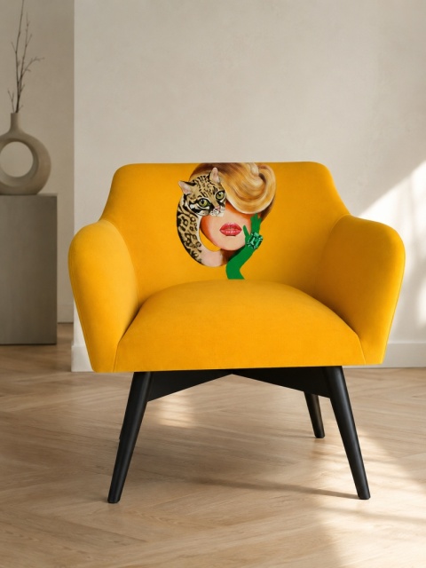Fotel tapicerowany POP-ART jungle lady designerski żółty do salonu lub sypialni