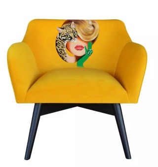 Fotel tapicerowany POP-ART jungle lady designerski żółty do salonu lub sypialni