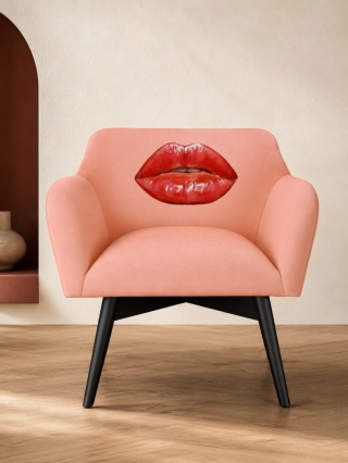 Fotel tapicerowany POP-ART kiss designerski blady róż do salonu lub sypialni