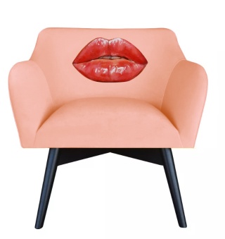 Fotel tapicerowany POP-ART kiss designerski blady róż do salonu lub sypialni