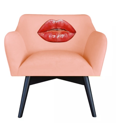 Fotel tapicerowany POP-ART kiss designerski blady róż do salonu lub sypialni