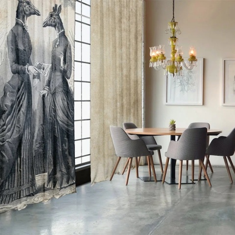 Komplet 2 szt zasłon zaciemniających LADIES welurowe designerskie z grafiką
