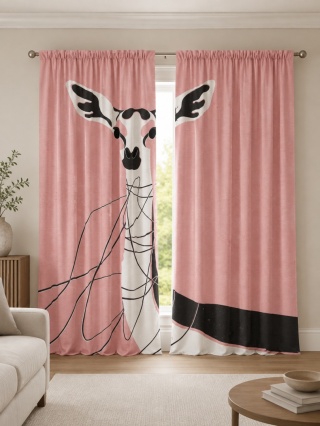 Komplet 2 szt zasłon zaciemniających BABY GIRAFFE welurowe designerskie z grafiką
