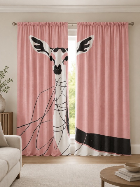 Komplet 2 szt zasłon zaciemniających BABY GIRAFFE welurowe designerskie z grafiką