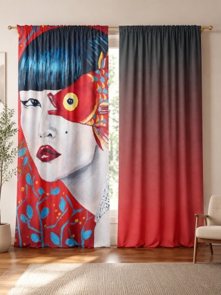 Komplet 2 szt zasłon zaciemniających BELLA welurowe designerskie z grafiką