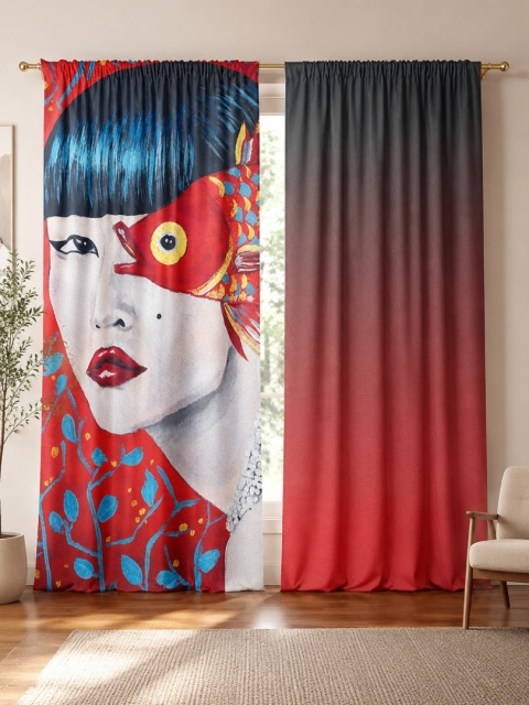 Komplet 2 szt zasłon zaciemniających BELLA welurowe designerskie z grafiką