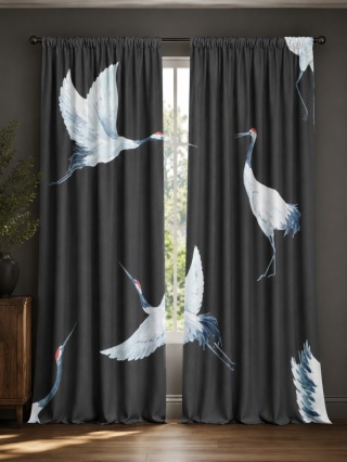 Komplet 2 szt zasłon zaciemniających BIRDS welurowe designerskie z grafiką