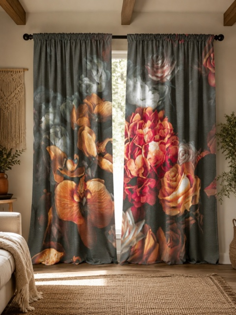 Komplet 2 szt zasłon zaciemniających CHICK FLOWER welurowe designerskie z grafiką