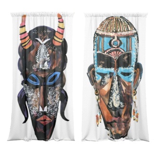 Komplet 2 szt zasłon zaciemniających MASK welurowe designerskie z grafiką