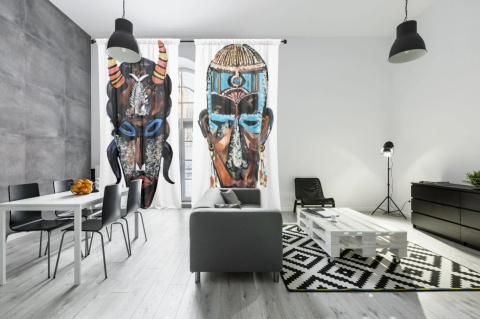 Komplet 2 szt zasłon zaciemniających MASK welurowe designerskie z grafiką