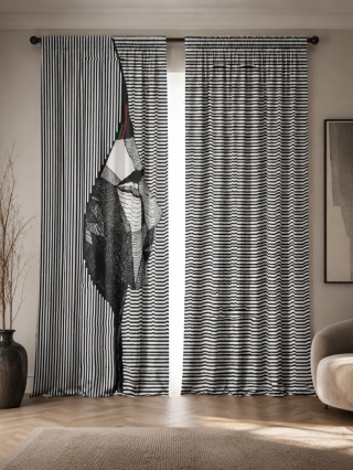 Komplet 2 szt zasłon zaciemniających FACE welurowe designerskie z grafiką