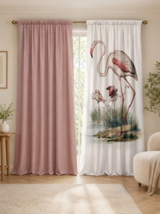 Komplet 2 szt zasłon zaciemniających FLAMINGOS welurowe designerskie z grafiką