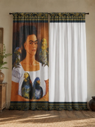 Komplet 2 szt zasłon zaciemniających FRIDA'S PAROTTS welurowe designerskie z grafiką