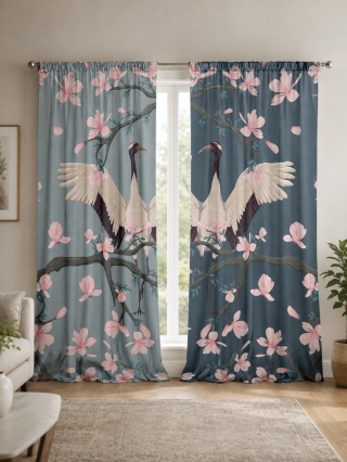 Komplet 2 szt zasłon zaciemniających HANAMI welurowe designerskie z grafiką